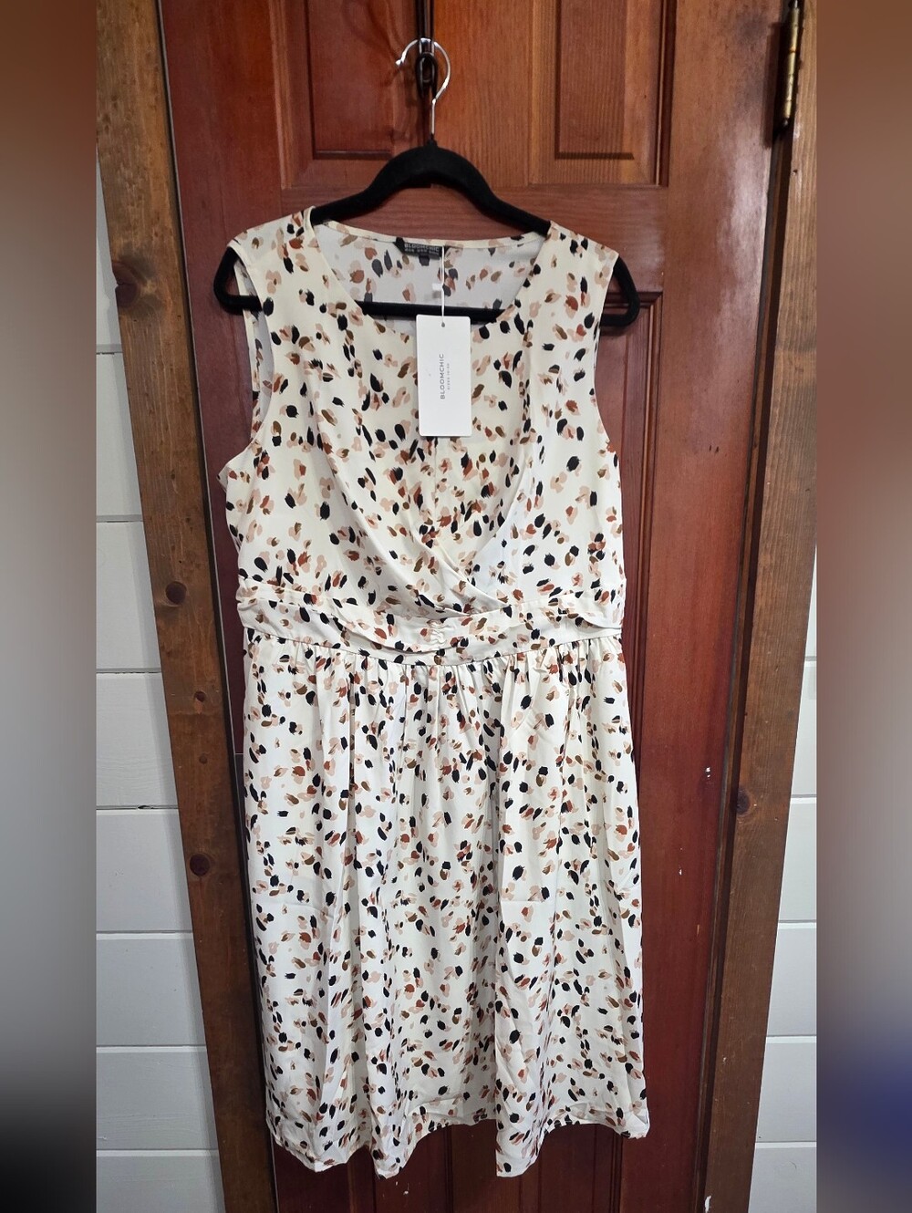 BloomChic Cream Midi Dress with Black and Brown Speckle Print